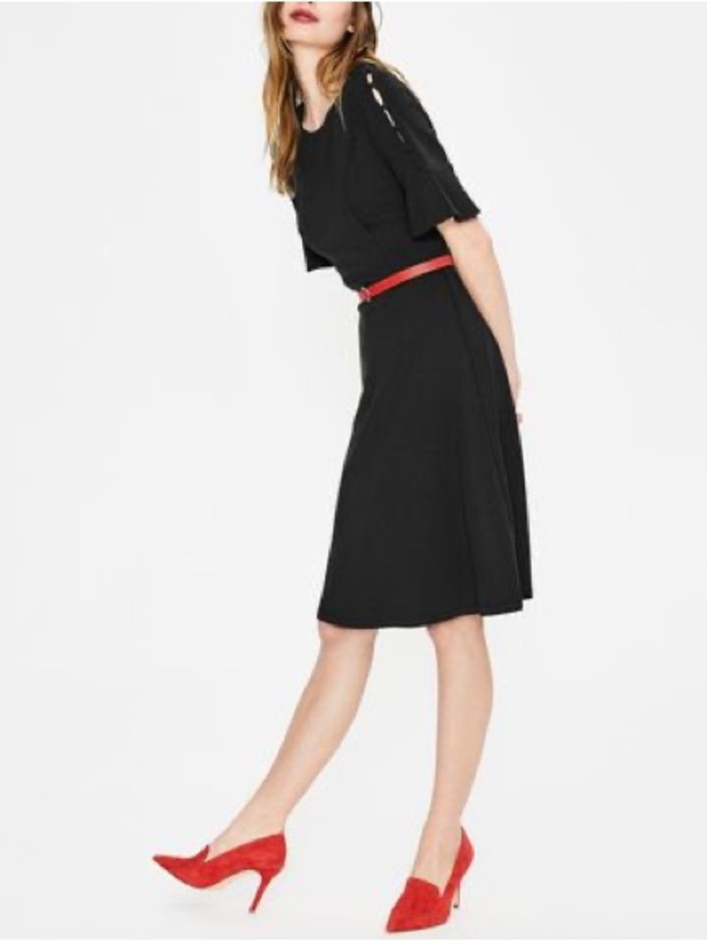 BODEN Black Alexis Jersey Dress Ruffle Button Sleeve 6